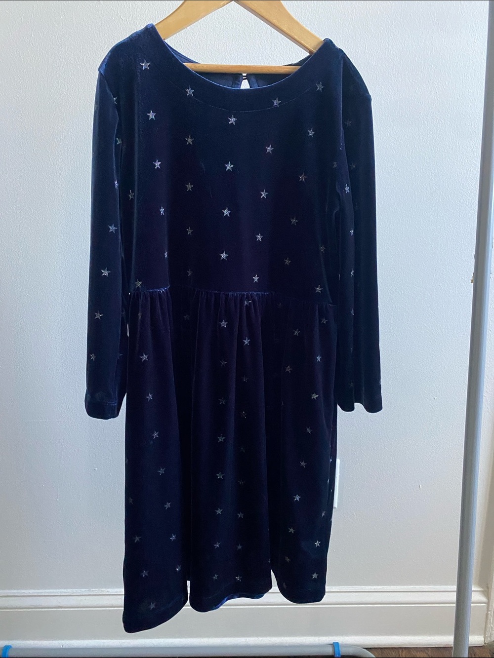 GAP Girls' Navy Velvet Star Long Sleeve Dress Sz L
